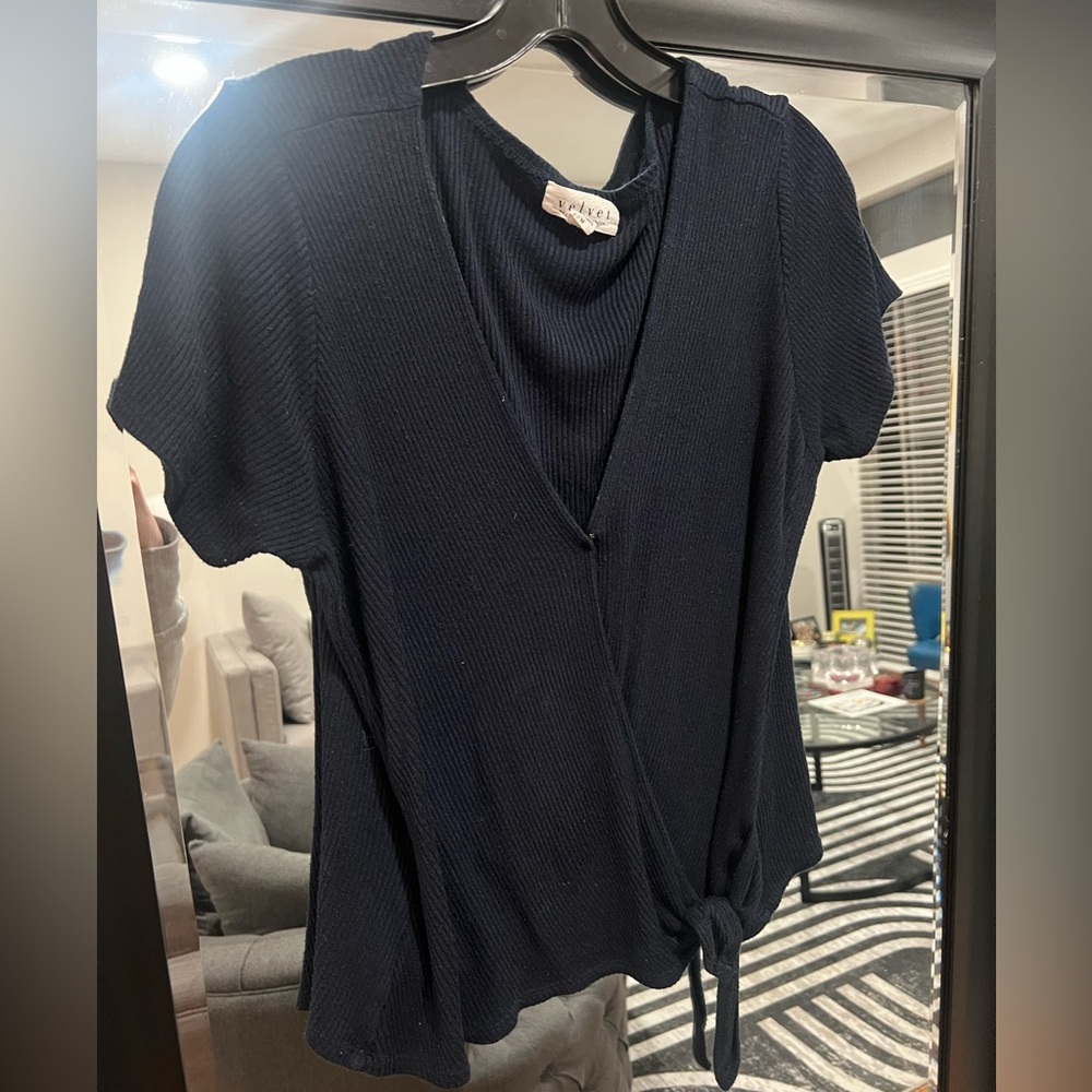 Velvet by Graham & Spencer Black Wrap Tie Front Blouse